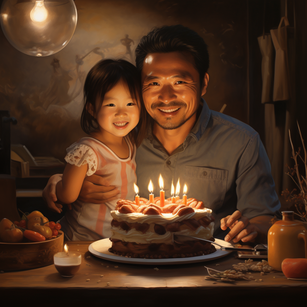 Asian Father's Birthday Celebration in Realistic Style