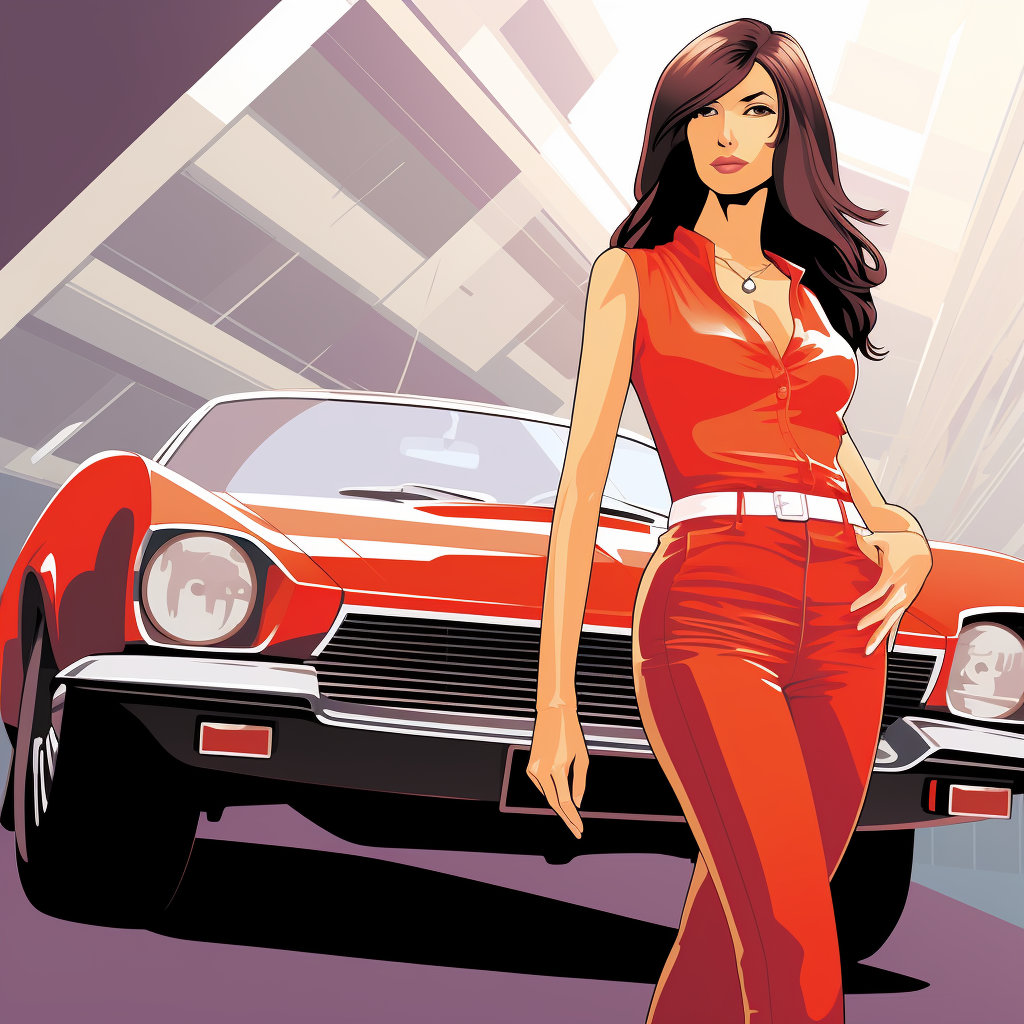 Faye Valentine with 1970 Datsun Z Car