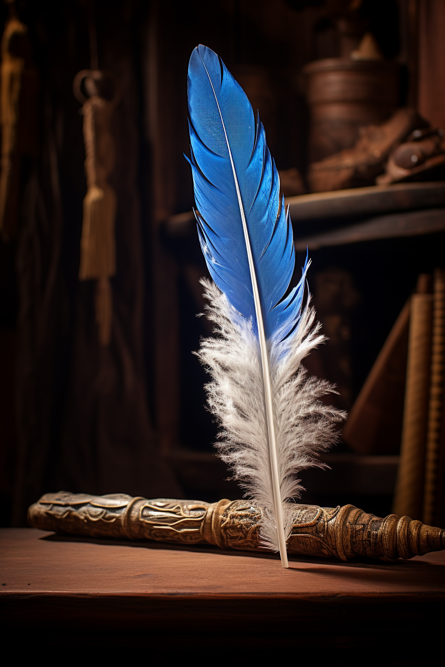 Feather of Avian Flight on Wooden Table