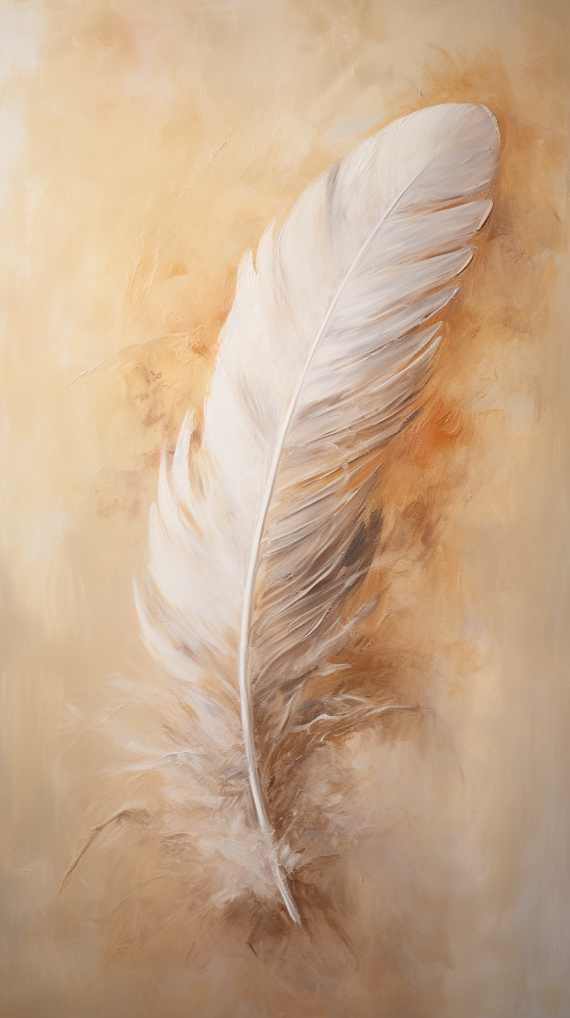 Beautiful feather oil painting on neutral background