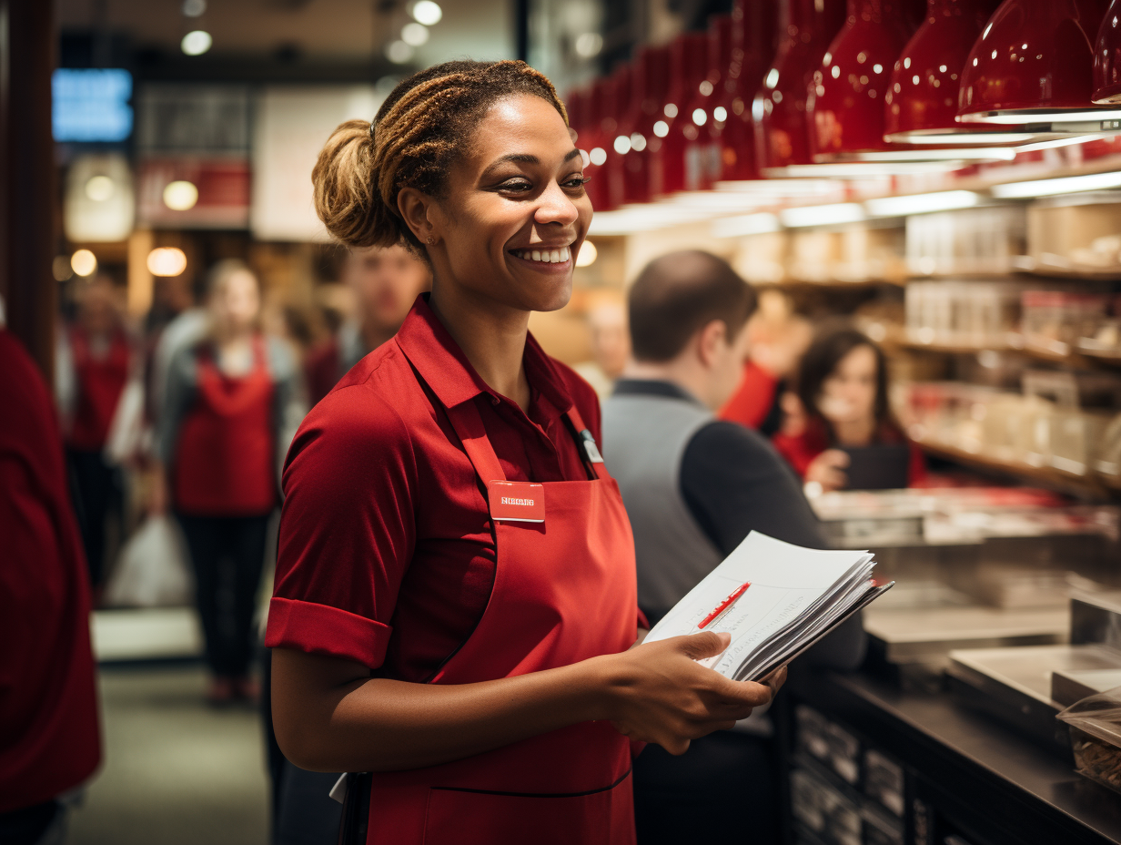 Retail employee taking customer feedback notes