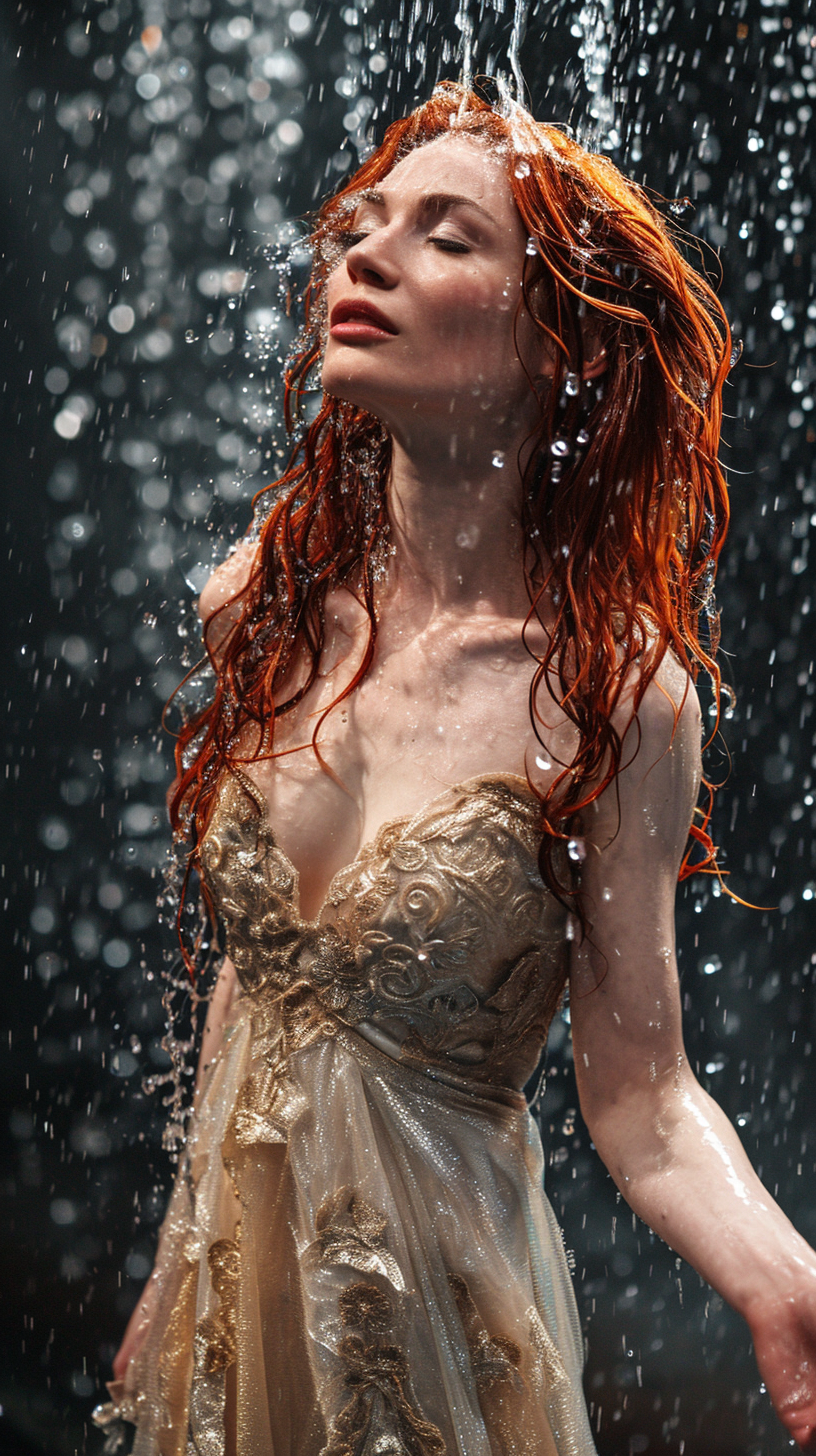 Felicia Day in Soaking Wet Hair and Gown