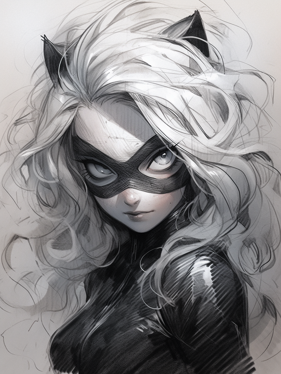 Charcoal drawing of Felicia Hardy as Black Cat