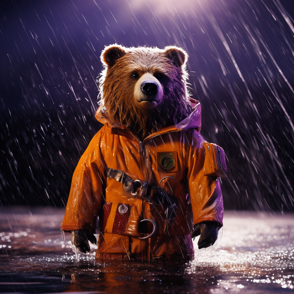 Vibrant Fellini Film Still: Bear in Space Suit