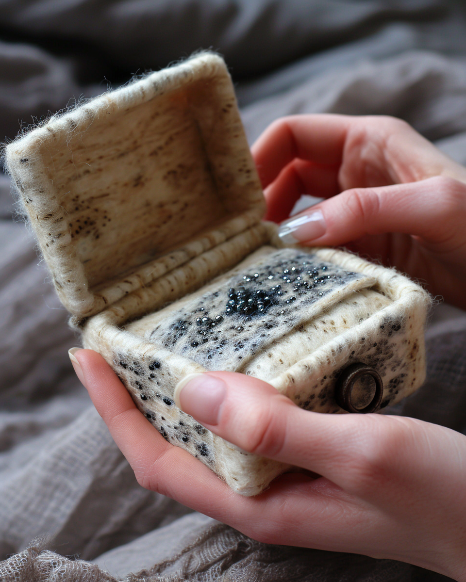 Needle Felted Bento Box Cream Grey