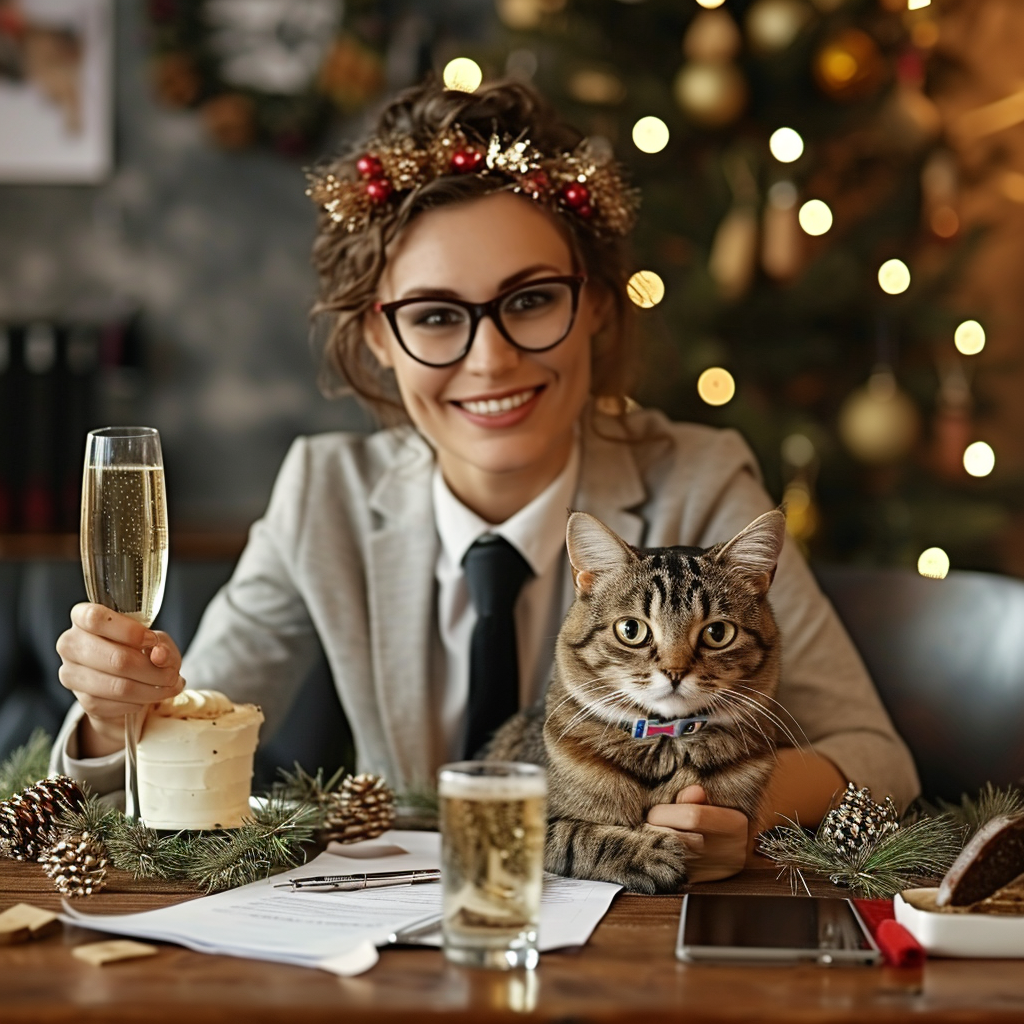 Female accountant celebrating new year in the office