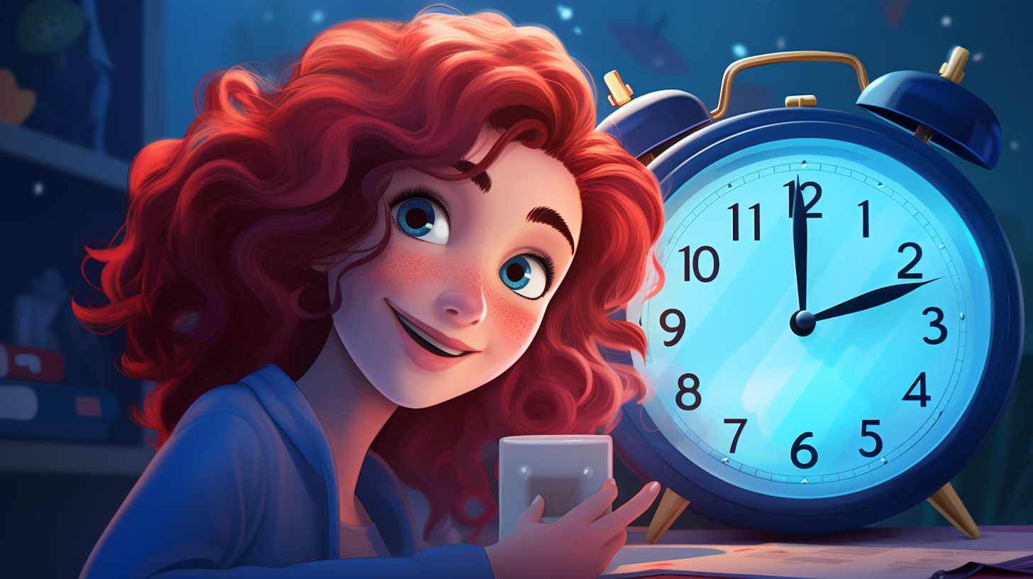 Female alarm clock character in Pixar style