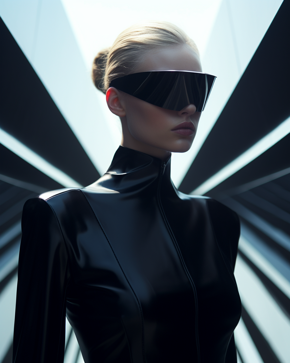 Stylish female alien model in futuristic fashion