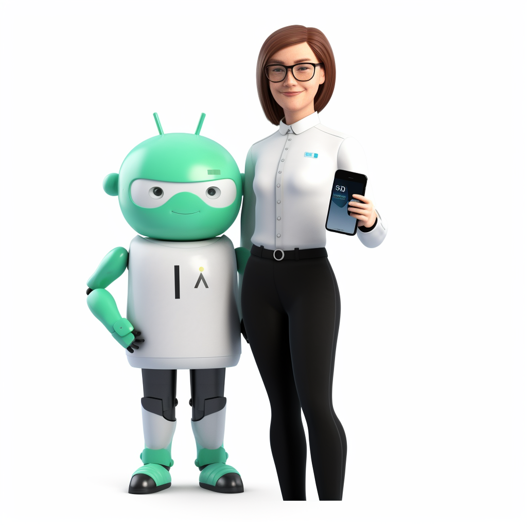 Kind and smiling female android virtual assistant