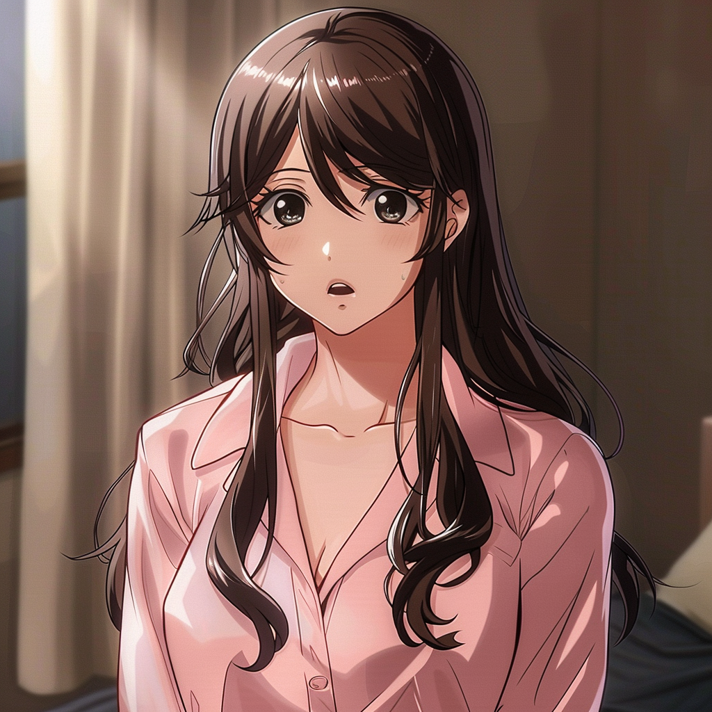 Cute anime girl in pink pajamas