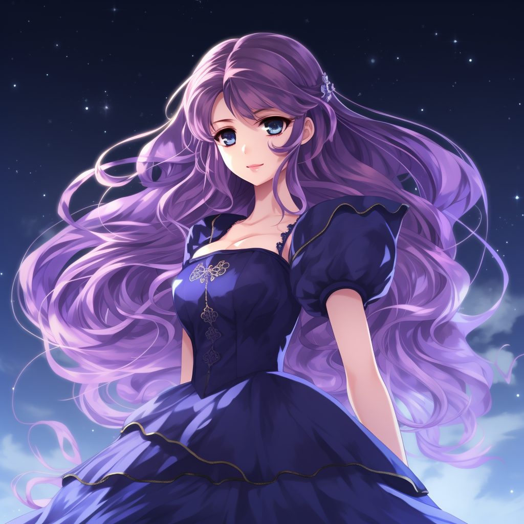 Elegant Anime Character with Long Wavy Hair