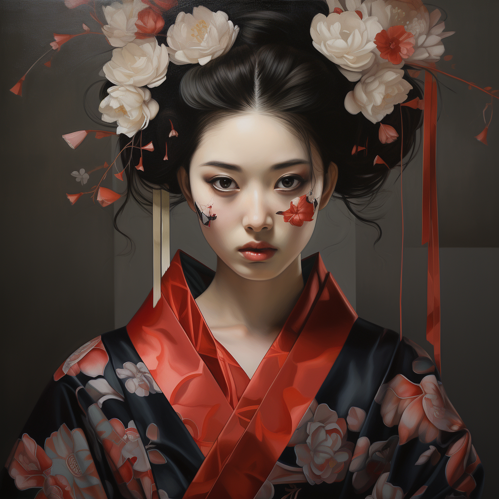 Beautiful Asian woman in kimono with domino mask