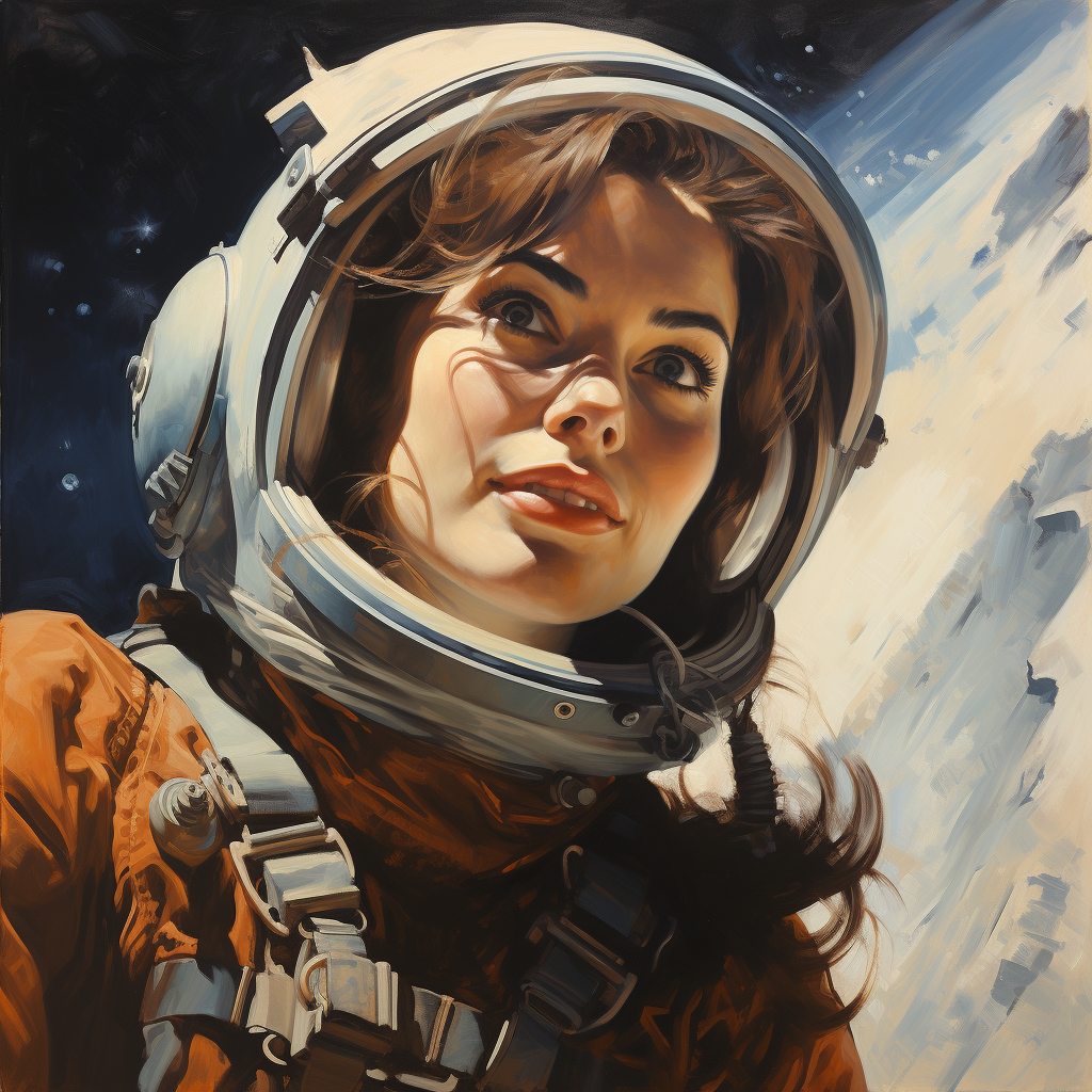 Female astronaut on the moon