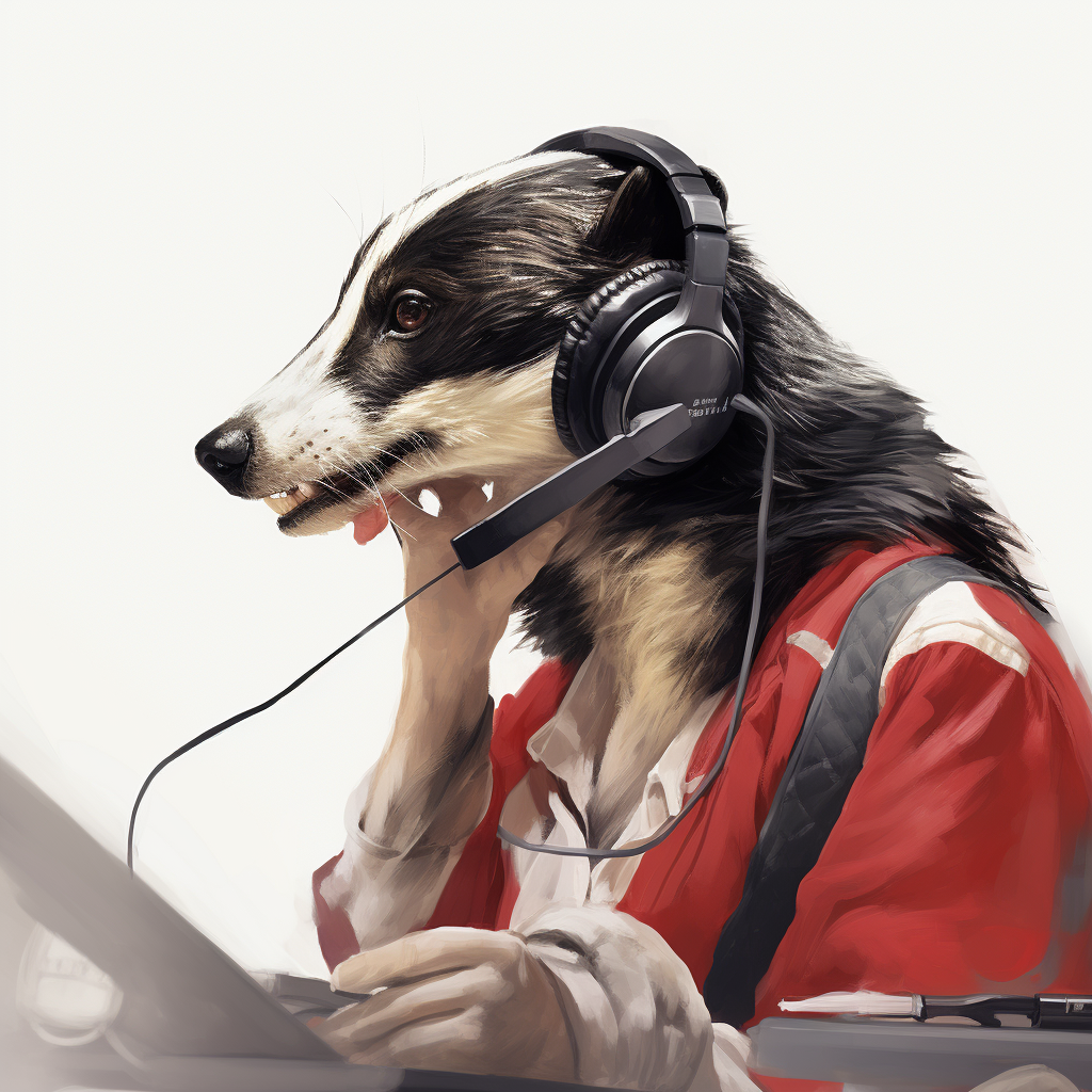 Female badger in call center headset