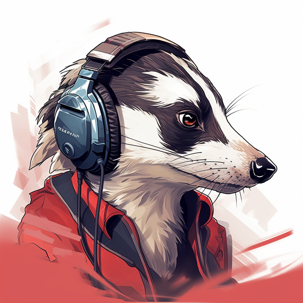 Female badger wearing headset on white background