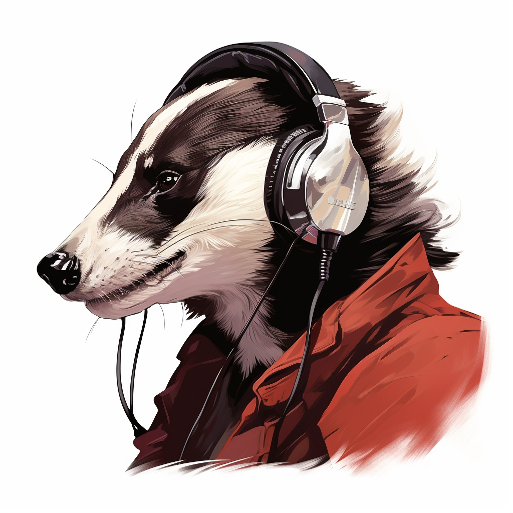 Female badger wearing headset on white background