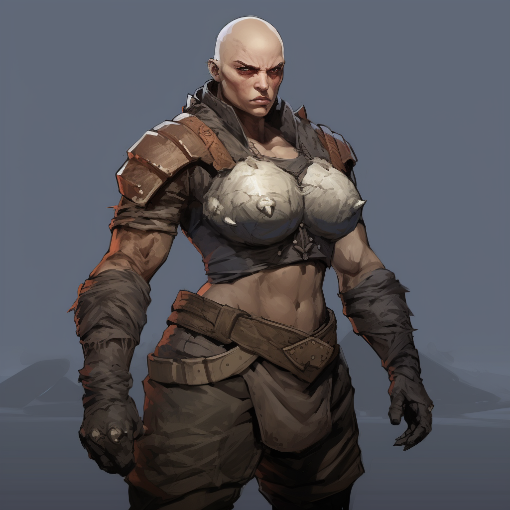 Strong female bald Goliath warrior