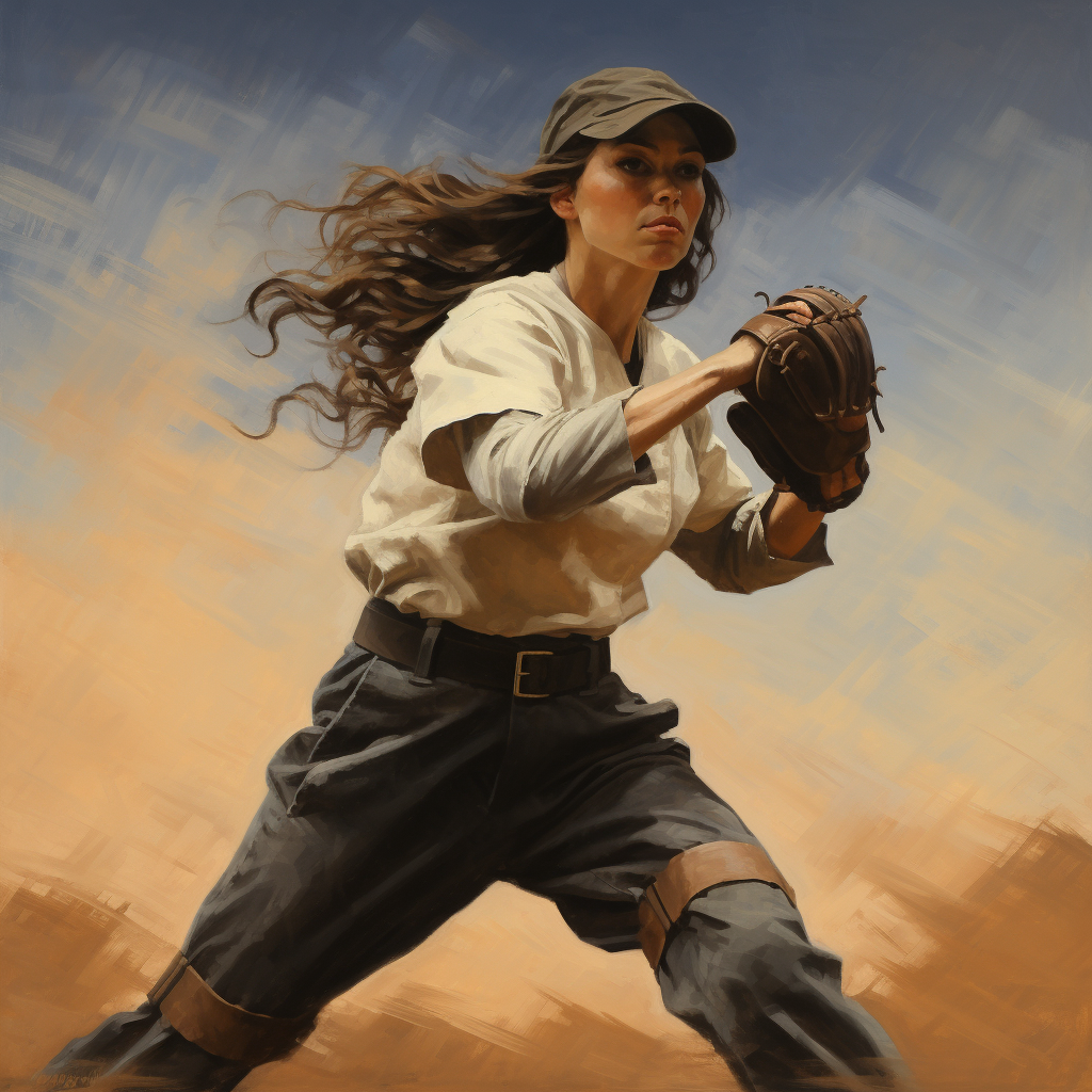 Female baseball player pitching image