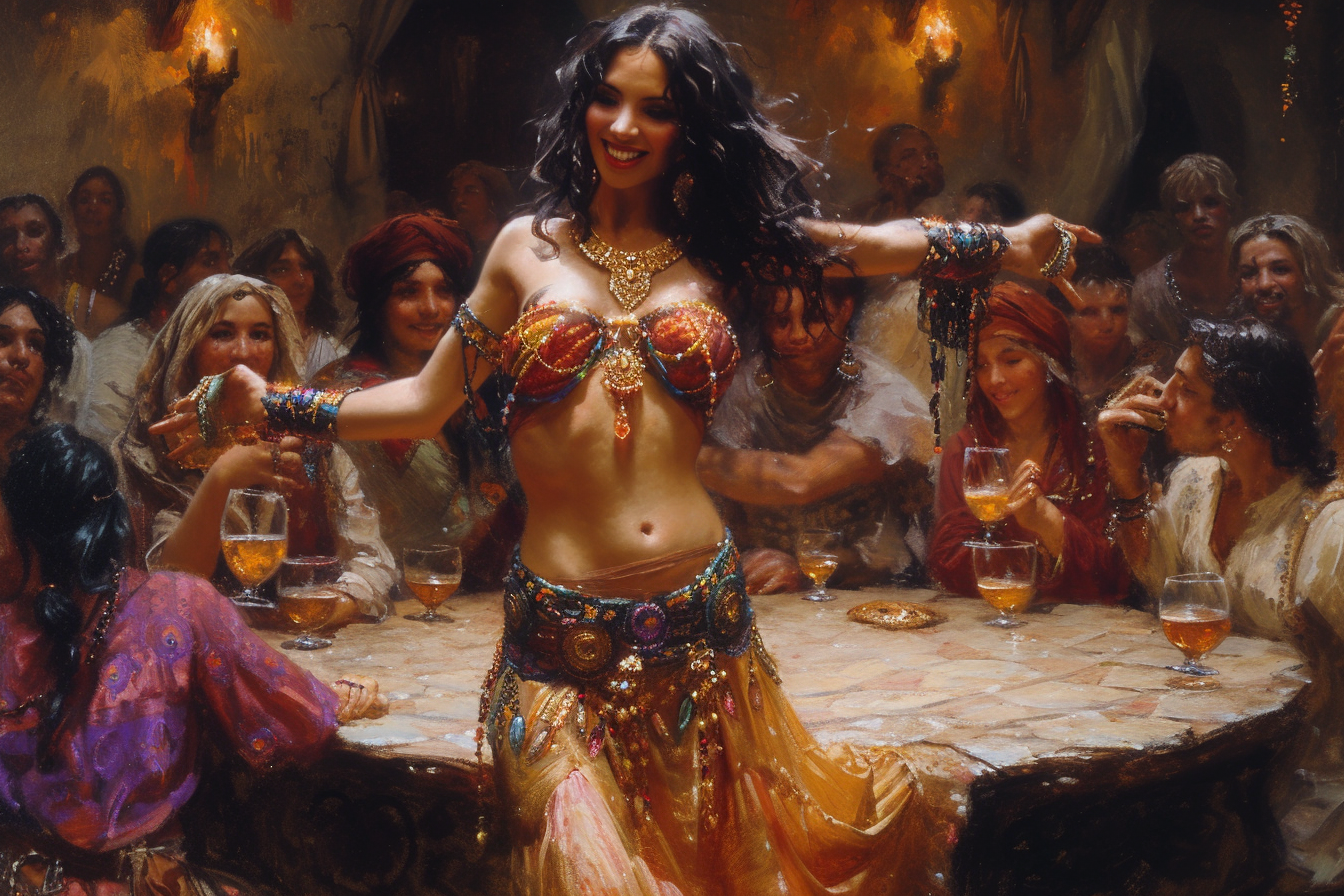 Female Belly Dancer in Medieval Tavern