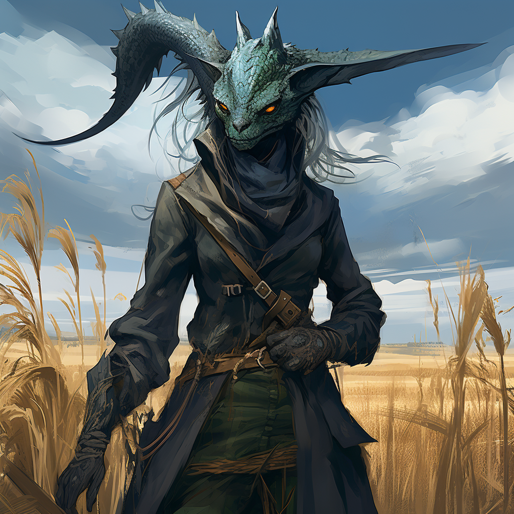 Female black dragon in farmer outfit