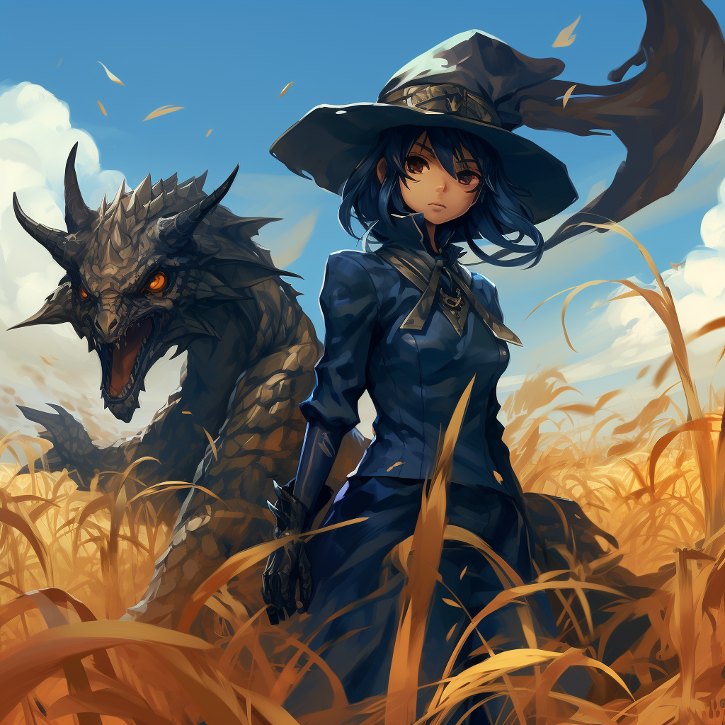 Scary black dragon in farmer outfit