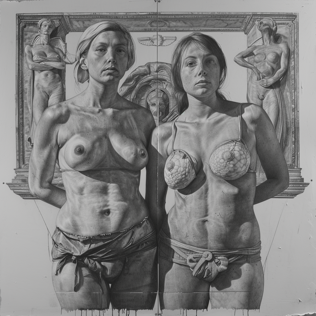 Female bodies with womb heads portrait