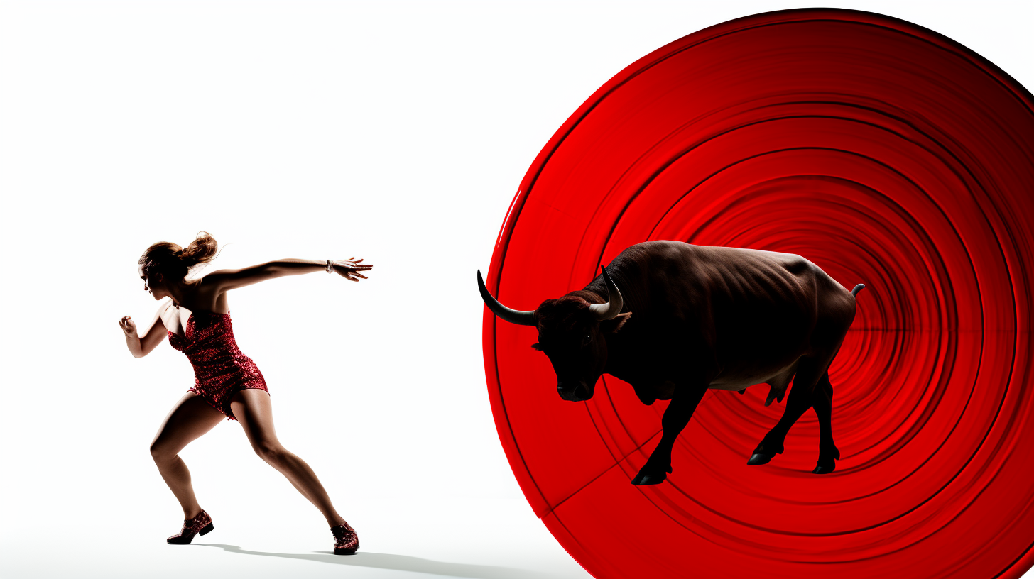 Female boxer throwing punch at floating bullseye