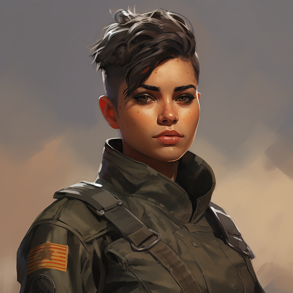 Female marine with brown hair and short mohawk hairstyle