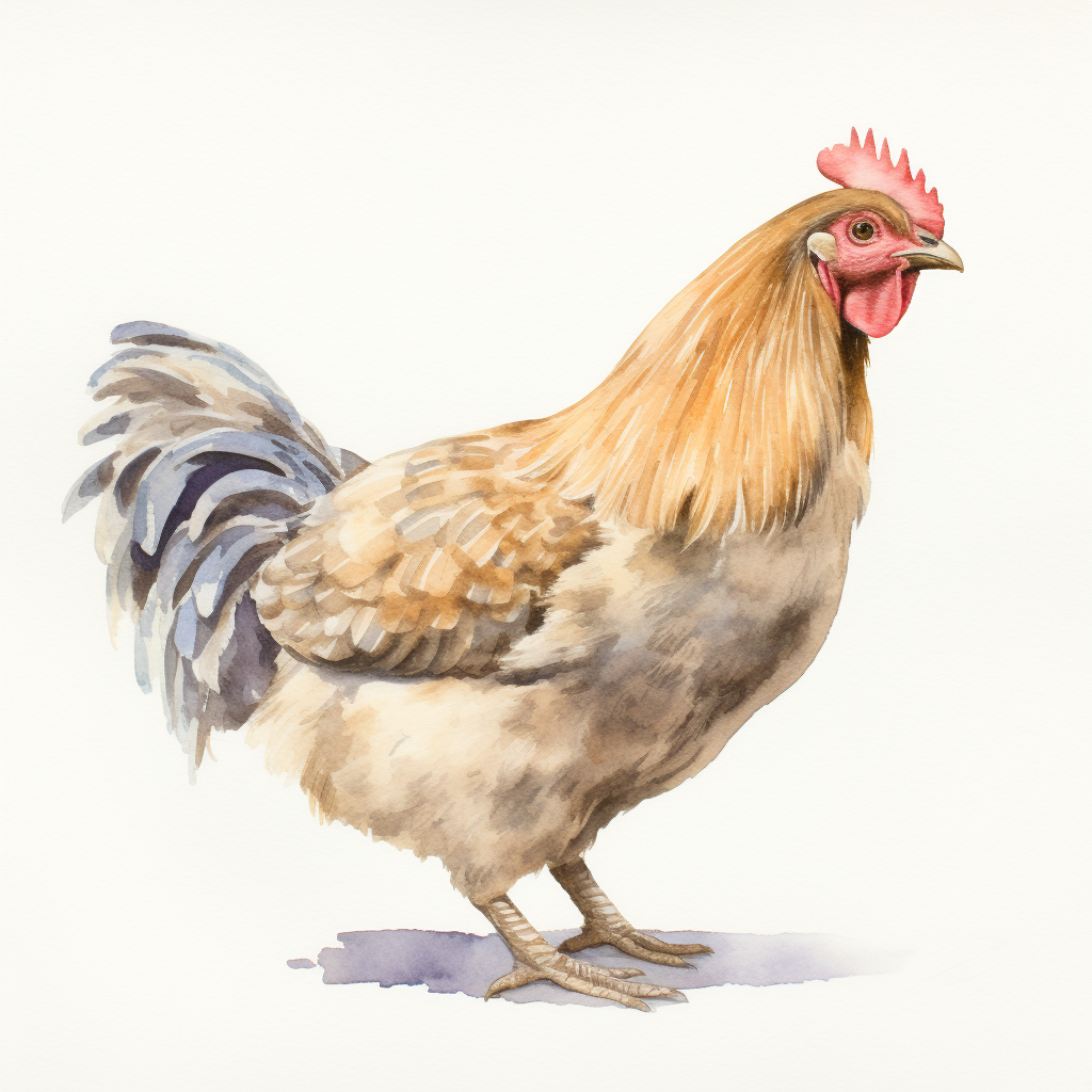 Watercolor Painting of Female Buff Cochin Chicken