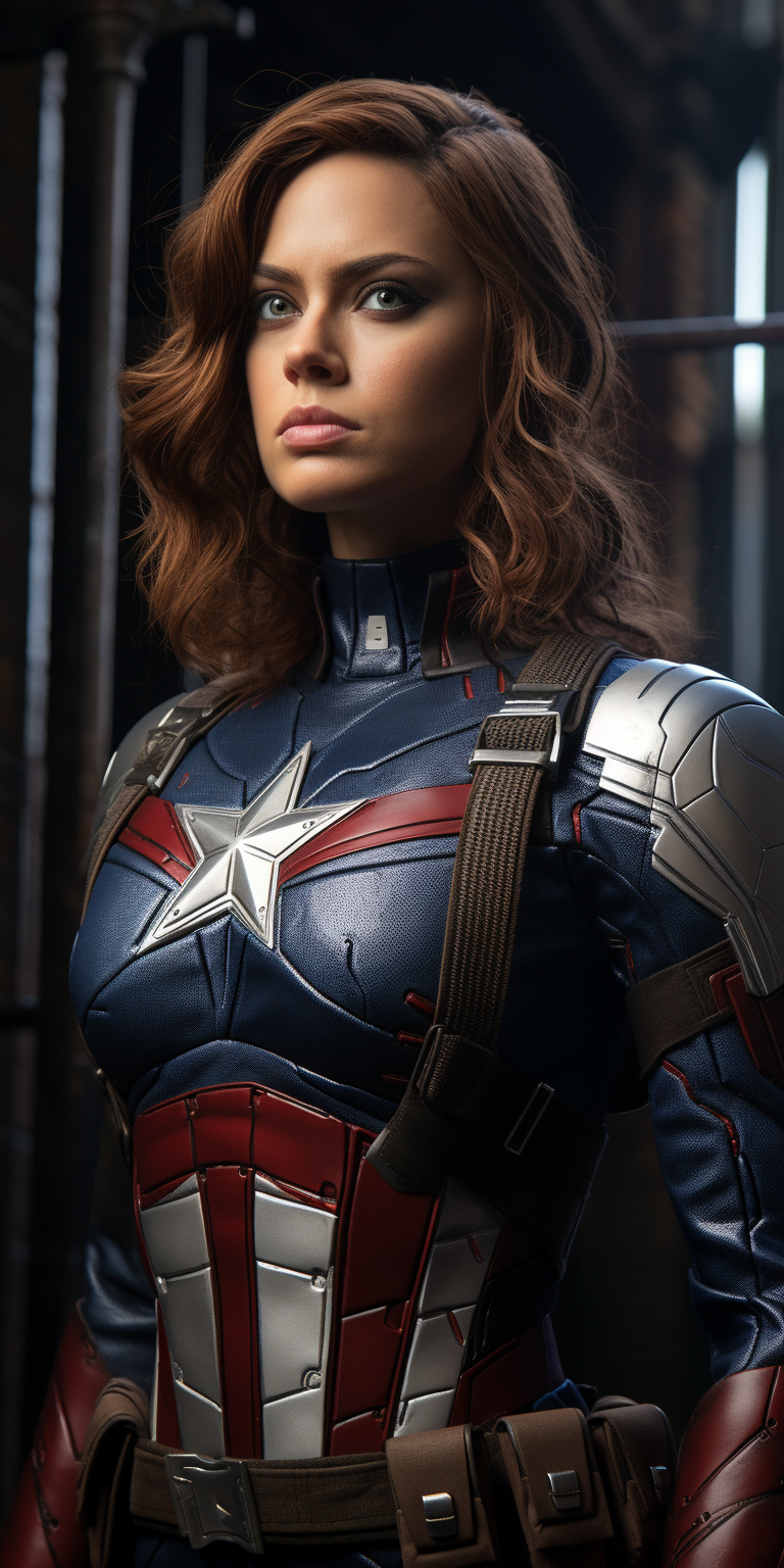 Female Captain America with American Flag