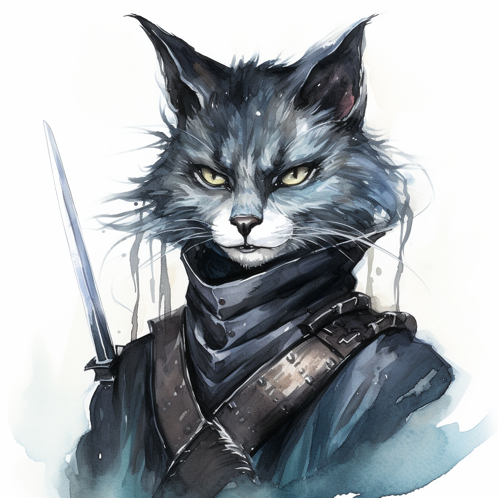 Mysterious catfolk rogue wielding rapier