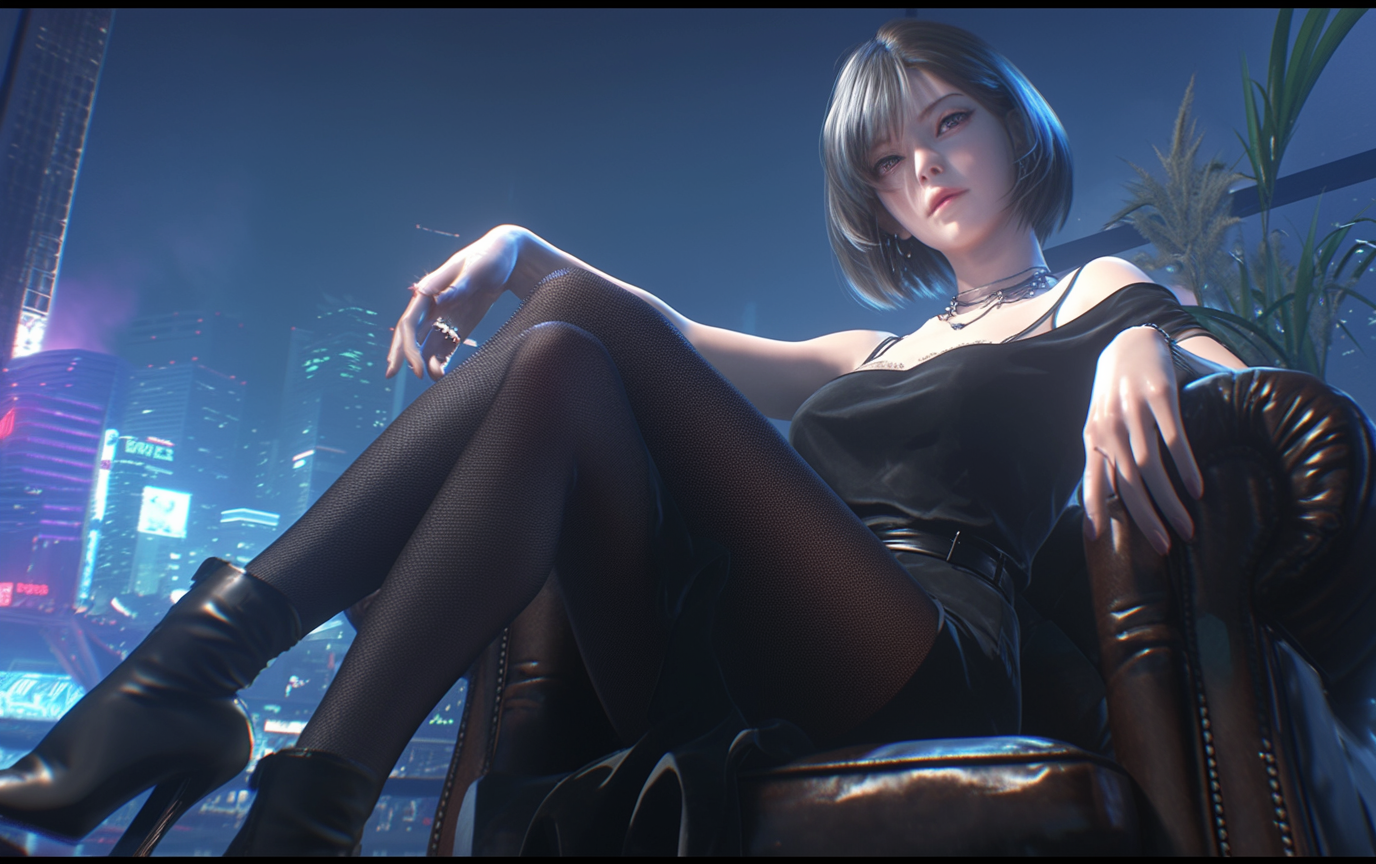 Elegant black short hair plus size female character