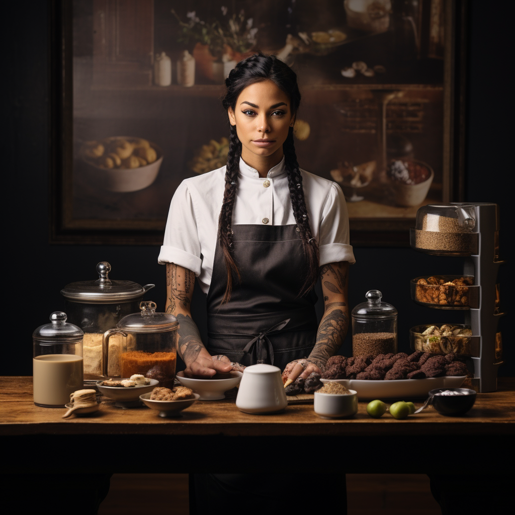 Female chef creating coffee recipes and bakery delights