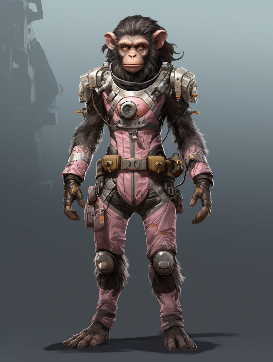 Female Chimp in EVA Suit on Spaceship