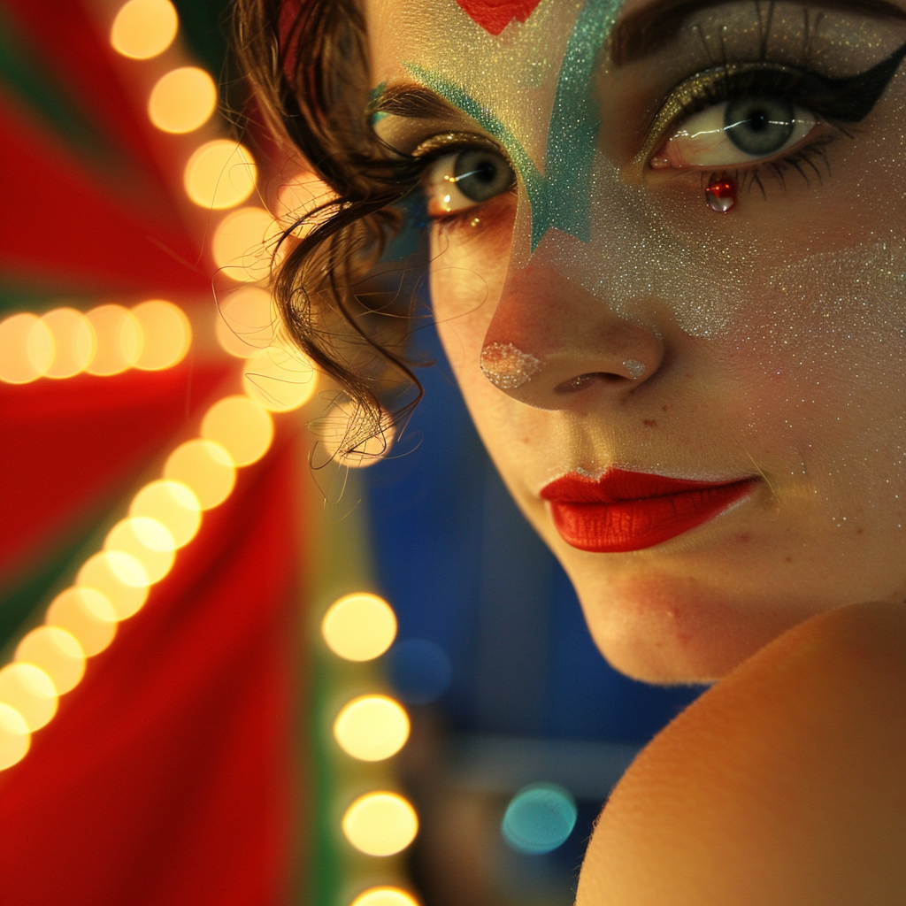 Circus line dancer with blue eyes