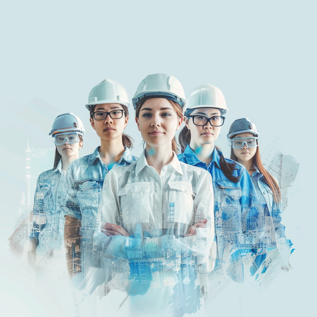 female civil engineers in helmets