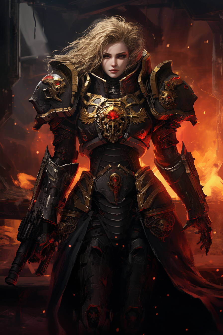 Stunning digital painting of a charismatic female crime lord in a warzone