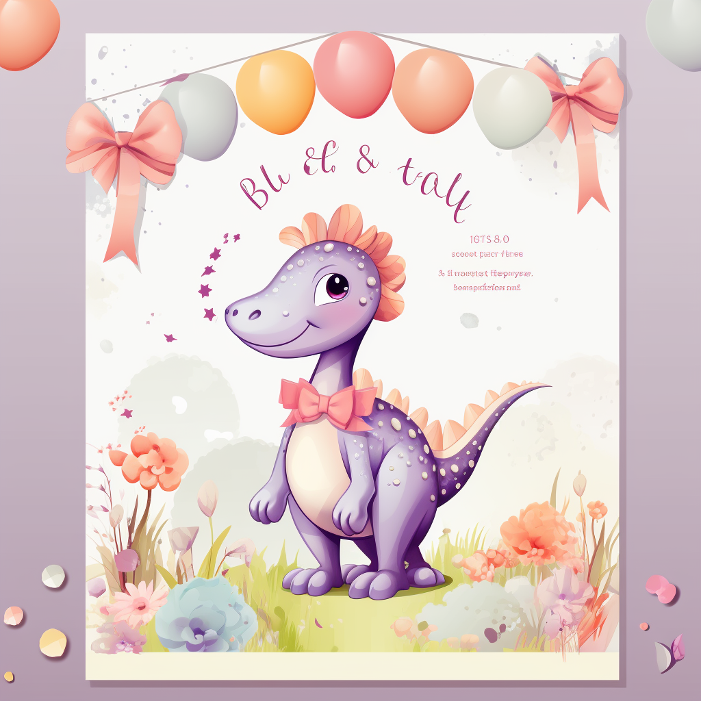 Adorable female dinosaur with flowers and bow