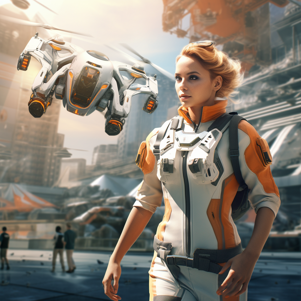 Female Doctor Astronaut in Urban Warzone