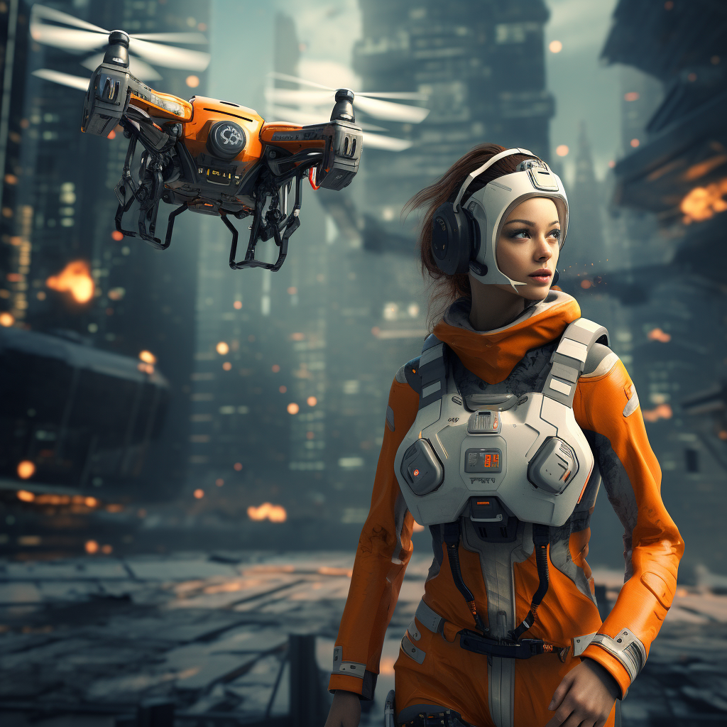 Female Doctor Astronaut in Urban Warzone