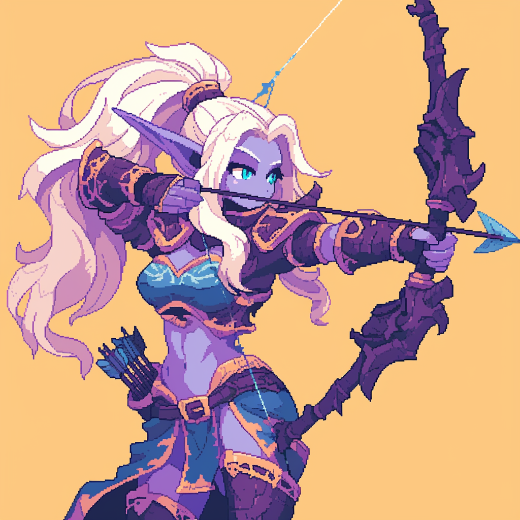 Pixel art female drow elf hunter