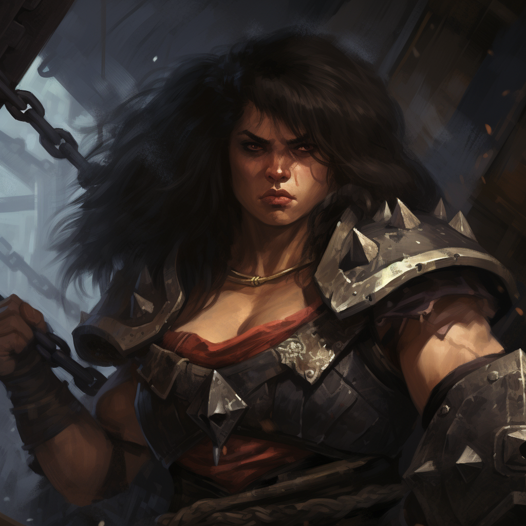 Female dwarf with black hair and hammer