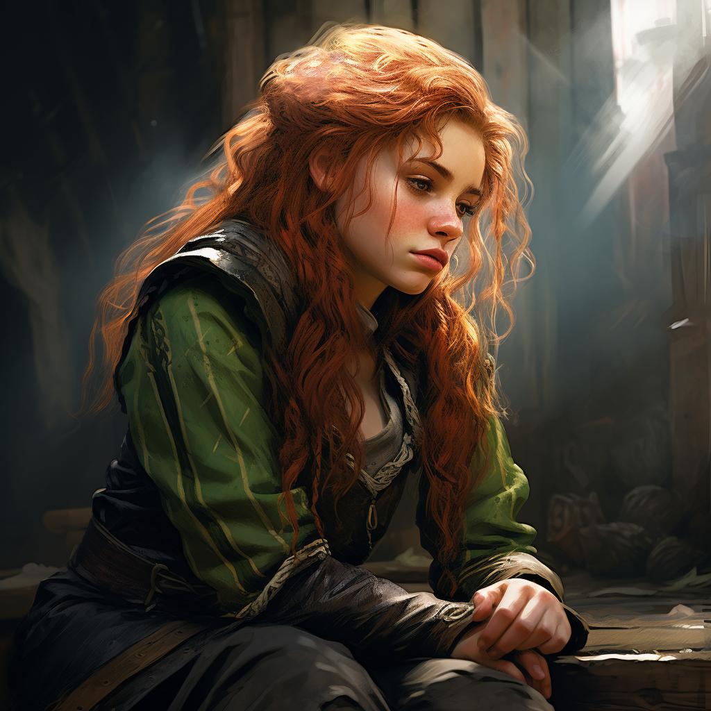 Female dwarf with red hair and green clothes