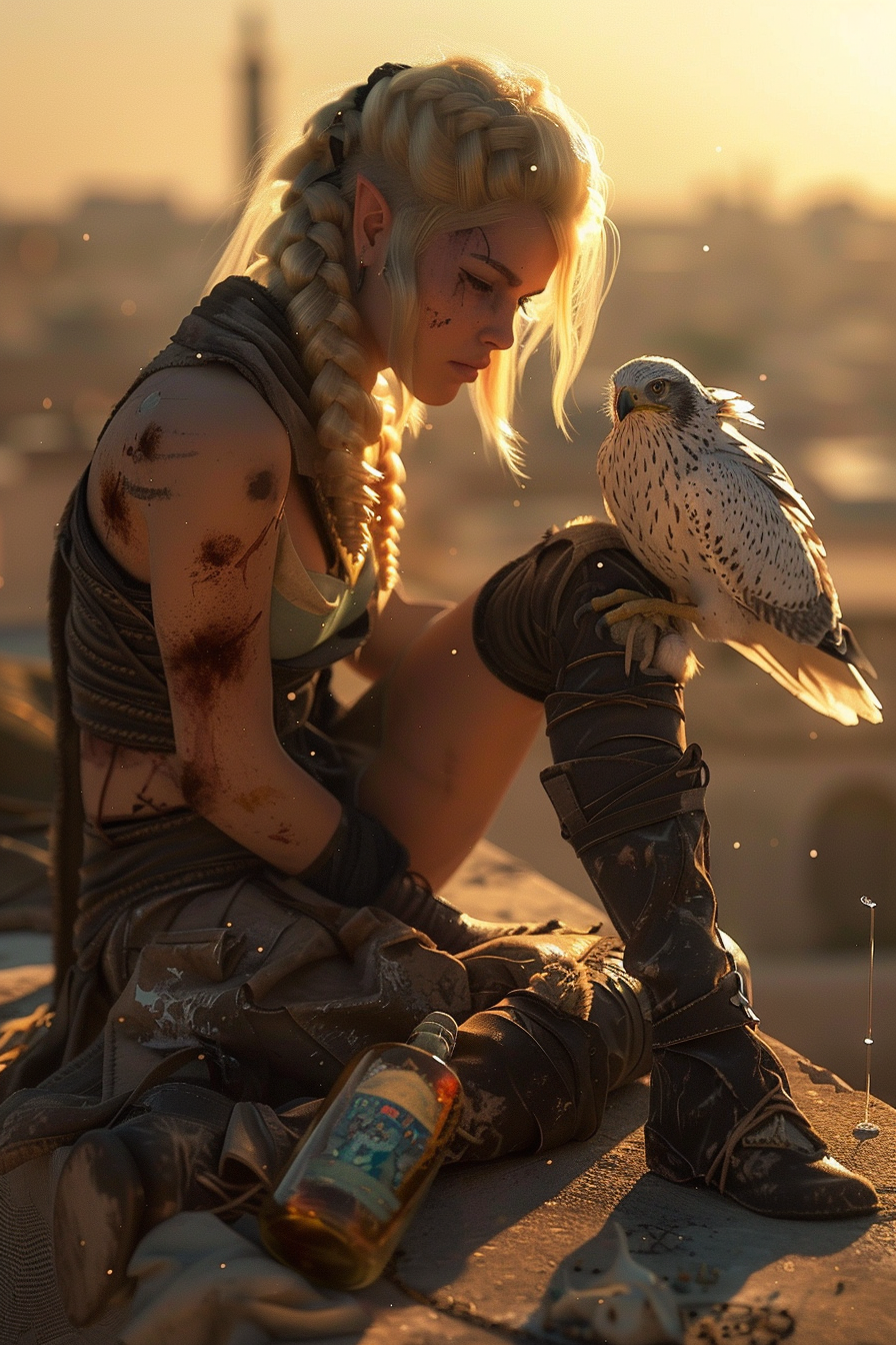 Beautiful Female Elf with White Hawk