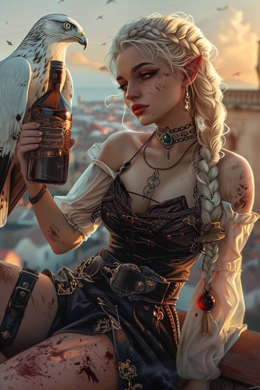 Stunning female elf with hawk