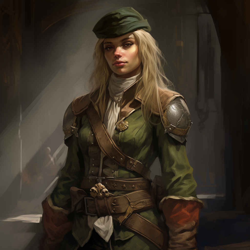 Stern female elf veteran sherriff