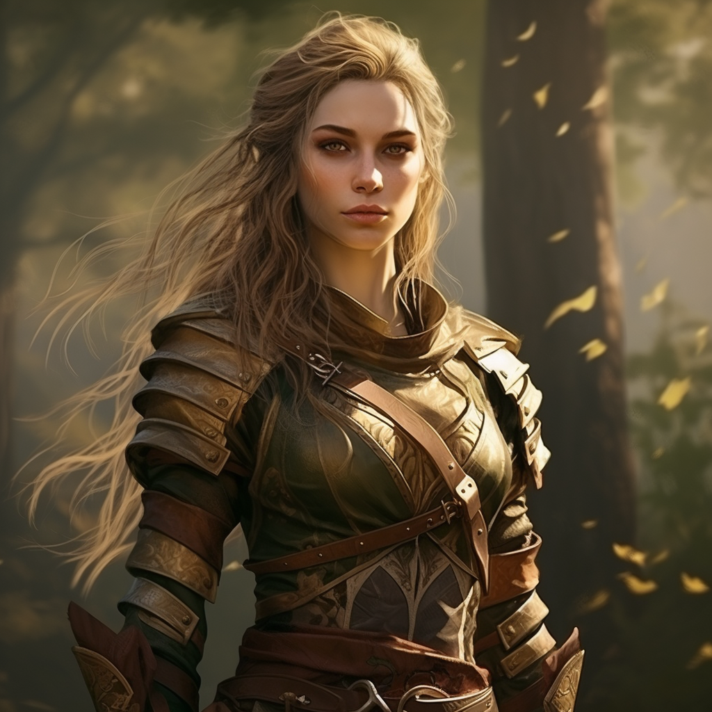 Brave female elf veteran in a fantasy setting