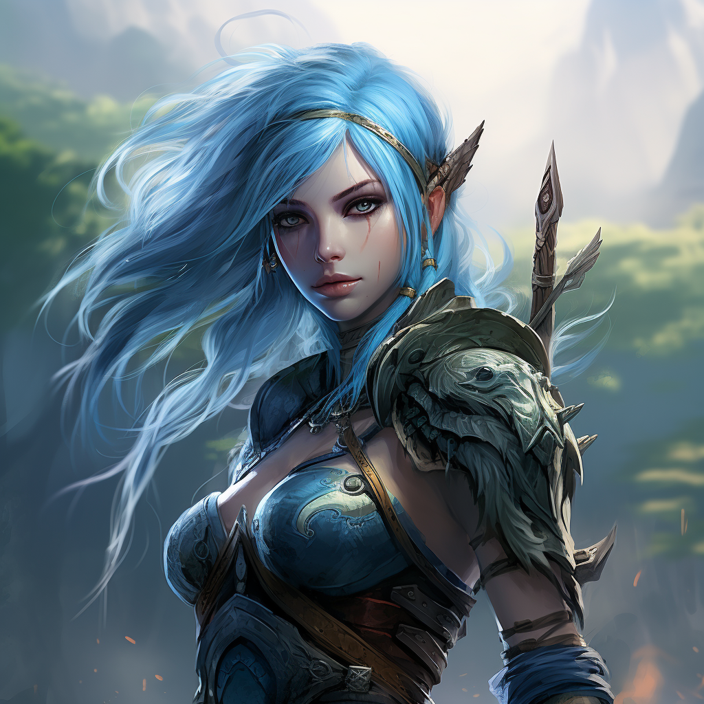 Female Elf Warrior with Blue Hair