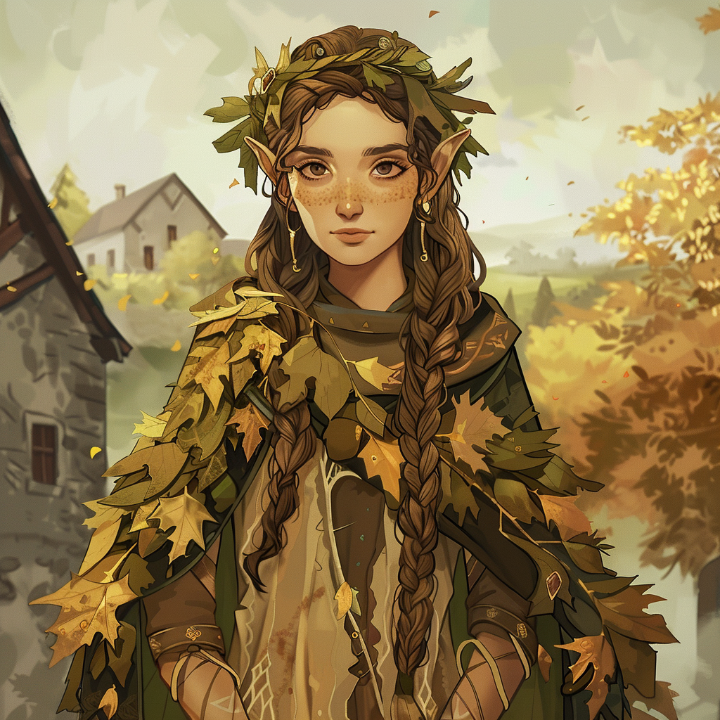 Female Elven Druid in Leaf Robe