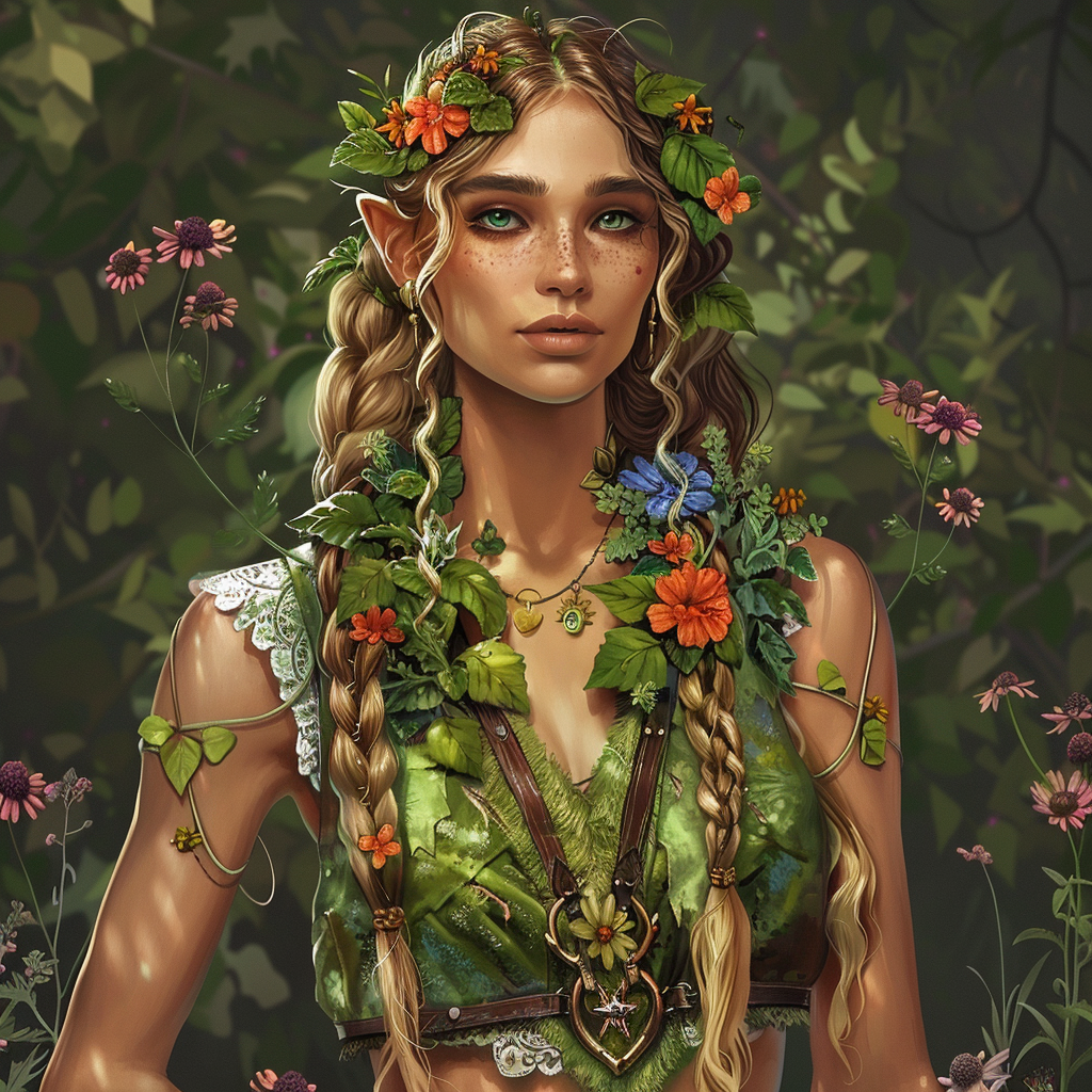 Female Elven Druid Smiling Art